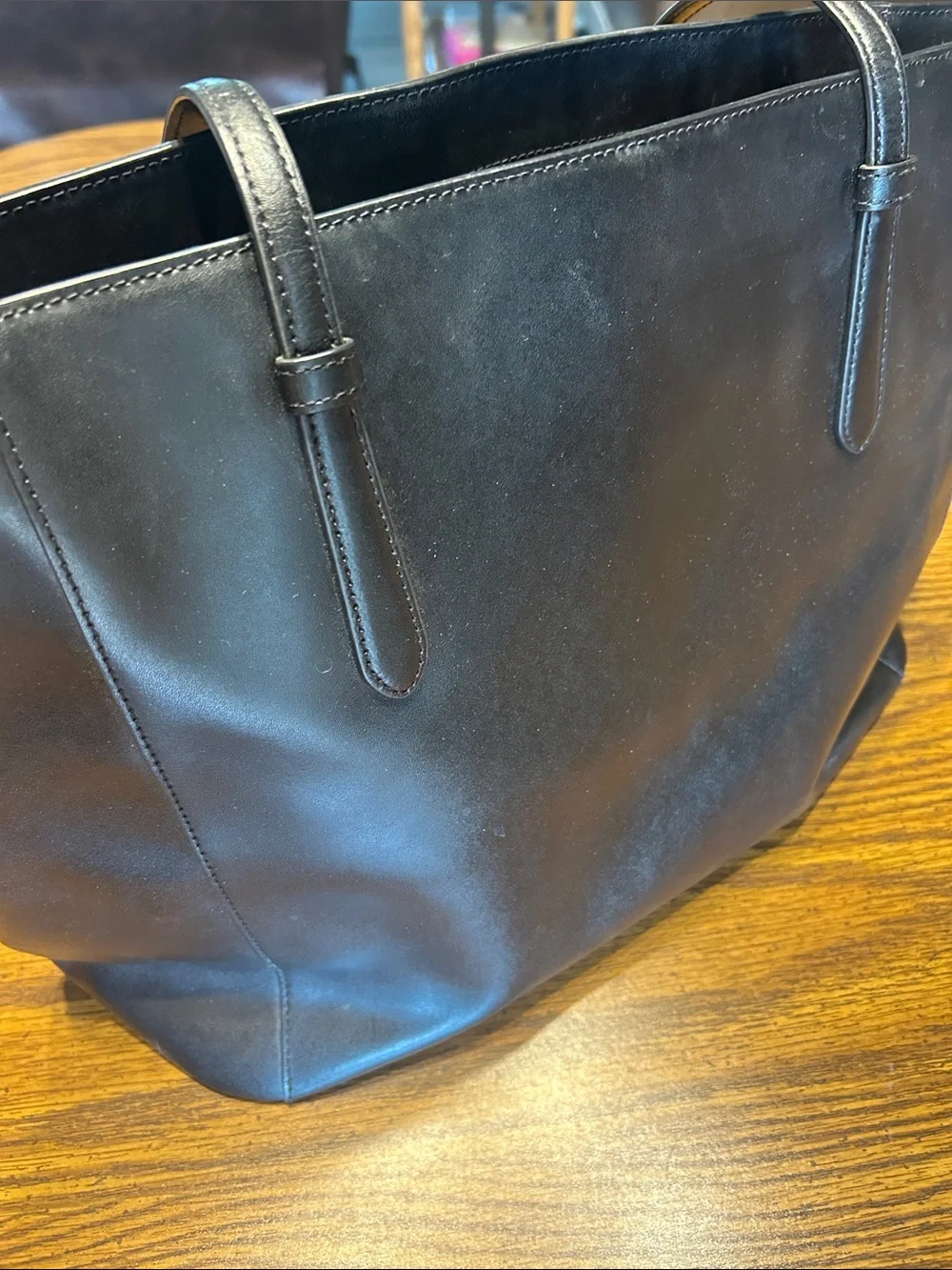 kate spade Black Leather Tote with Gold Logo Accent